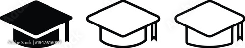 Graduation caps in different styles for academic achievement and education symbols