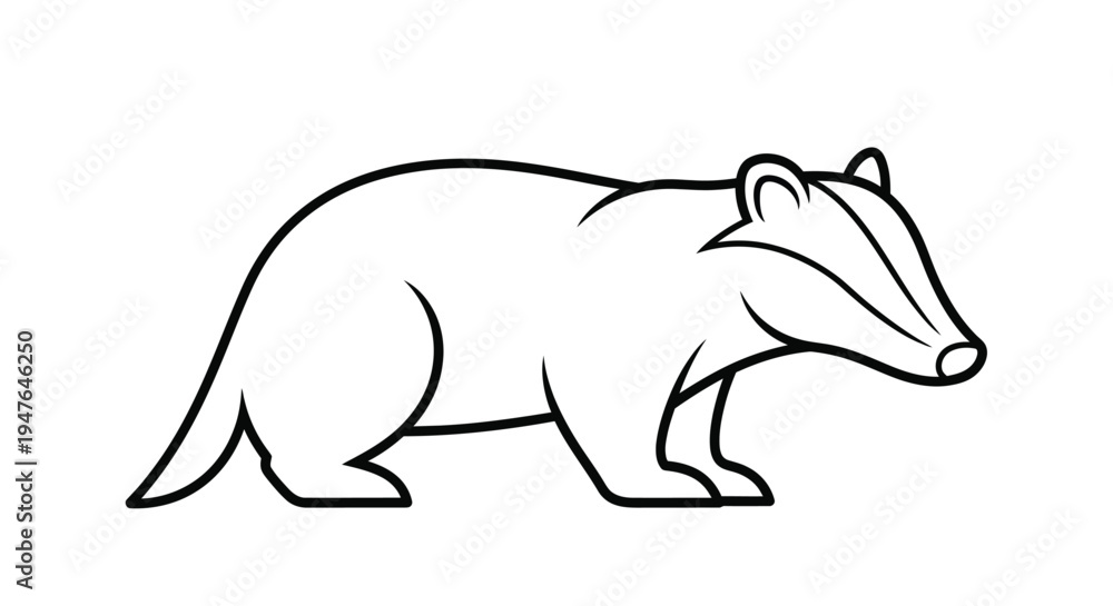 Obraz premium Simple line drawing of a badger in a side profile view
