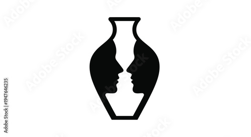 Optical illusion featuring faces and a vase in black and white