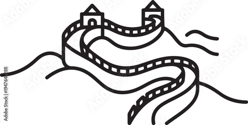 Great Wall of China. one line art icon drawing vector