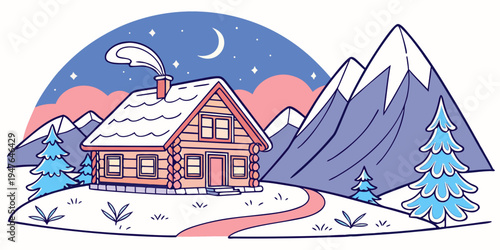 A house in the mountains with snow on the roof Vector