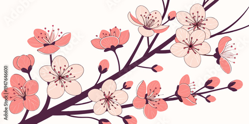 A branch of pink flowers with buds Vector