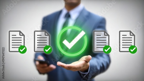 Professional reviewing and approving digital documents with a smartphone