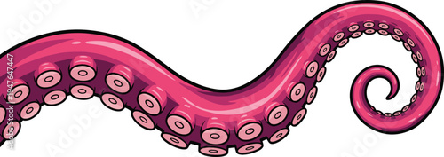 Octopus tentacle cartoon illustration sea creature sucker detail marine animal tentacle isolated vector ocean monster design element