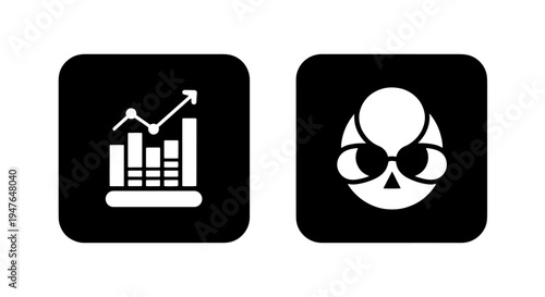 Business growth chart and biohazard skull icons for data and warning graphics