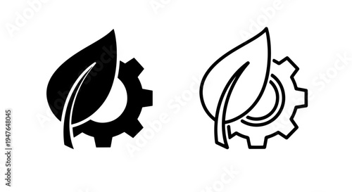 Eco-friendly technology icon with leaf and gear for sustainable solutions