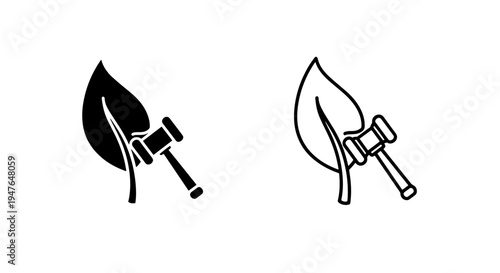 Environmental law icon with gavel and leaf symbolizing green justice