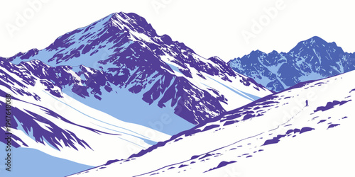 Snow covered mountain range with rugged peaks Vector