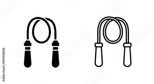 Modern jump rope icon collection: solid and outline skipping rope symbols for fitness