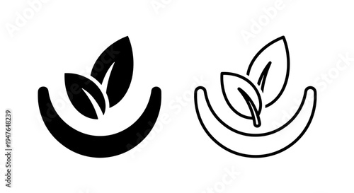 Organic leaves in crescent icon: natural ingredient and gentle care symbol set