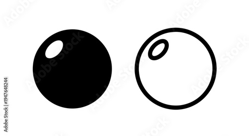 Minimal circle sphere icon: solid and outline round shape with highlight element