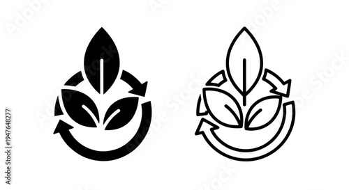 Recycle leaf cycle icon: ecological sustainability and green energy symbol set