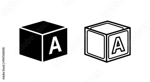 Alphabet cube block with letter a icon for learning and childhood education