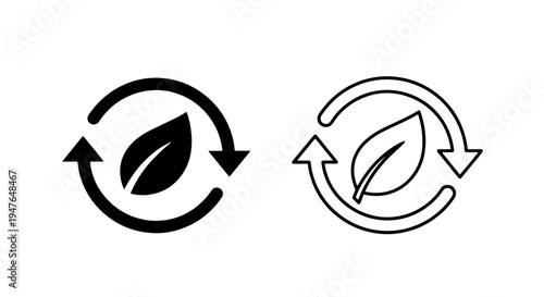 Eco recycling leaf icon: sustainable environment and circular economy symbol