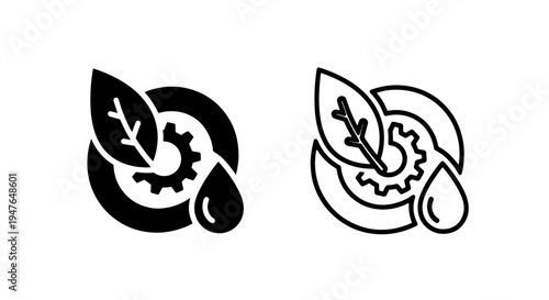 Eco-friendly industry icon: gear, leaf, and droplet for green technology concepts