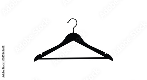 A single black wooden clothes hanger isolated on a white background