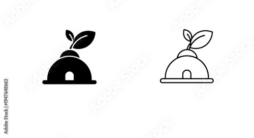 Plant sprout growing from dome icon symbolizing sustainable agriculture and growth
