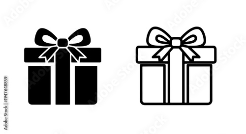 Gift box icon set: present symbol with ribbon for celebration, surprise, or holiday design