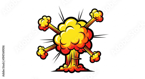 Nuclear Explosion Cartoon Style.