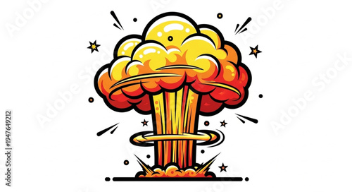 Nuclear Explosion Cartoon Style Illustration.
