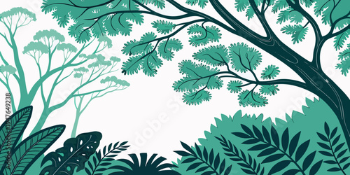 A green forest scene with trees and foliage Vector