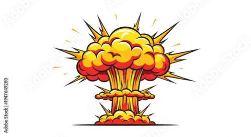 Nuclear Explosion Cartoon Style.