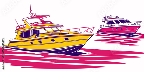 Two boats are sailing on the water Vector