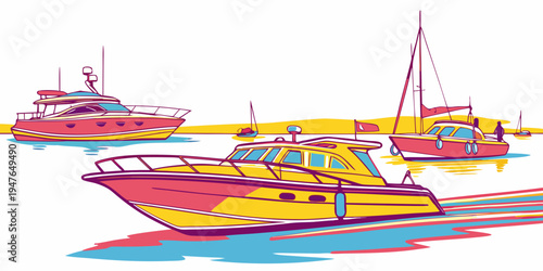 A group of colorful boats on the water Vector