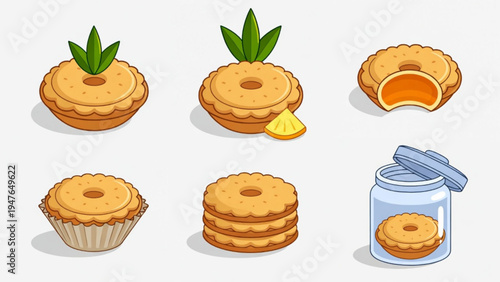 Illustration of a flat colored nastar cake icon with a plain background 