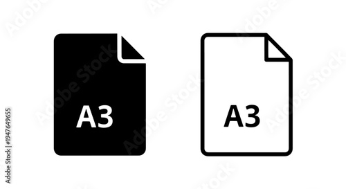 A3 paper size document icon set in black and outline style
