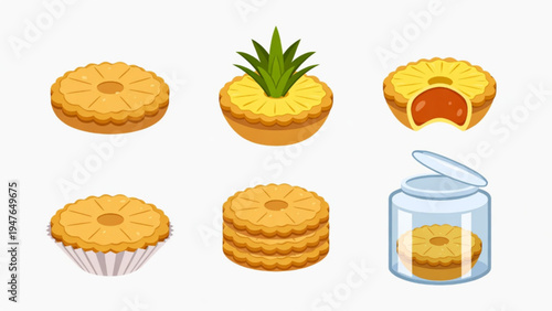 Illustration of a flat colored nastar cake icon with a plain background 