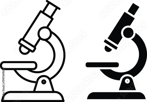 Two microscopes in black and white science laboratory