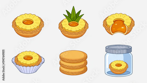 Illustration of a flat colored nastar cake icon with a plain background 