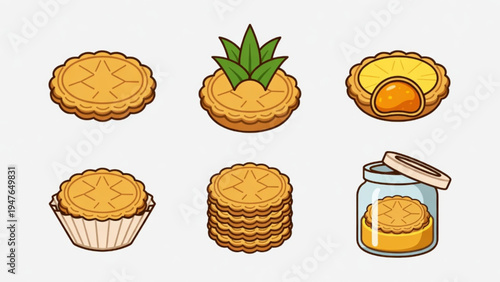 Illustration of a flat colored nastar cake icon with a plain background 