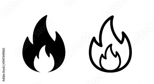 Black and white fire flame icons for design elements
