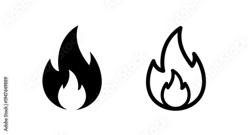 Vector fire flame icon set in solid and line art
