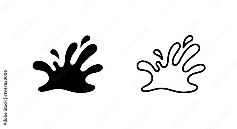 Obraz premium Ink splash blob icon or liquid stain symbol in solid and outline styles