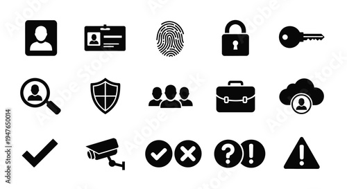 Collection of black security icons and symbols a minimalist silhouette