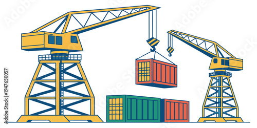 A crane lifting a shipping container Vector