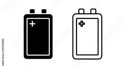 Battery energy cell icon showing positive charge for power and technology symbols