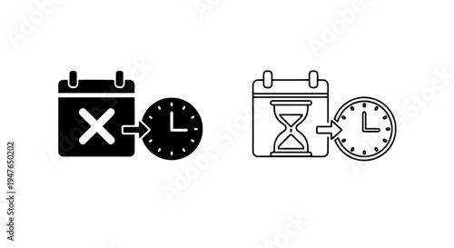 Calendar and clock icon set representing rescheduling and time management
