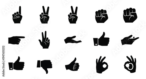 Collection of hand gestures in black a striking silhouette