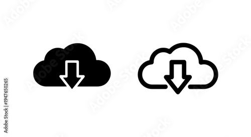 Cloud download icon set for data storage and computing services