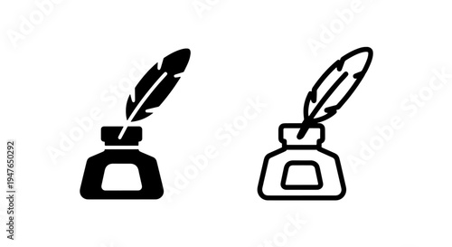 Classic inkwell and feather quill pen icon for literature and writing