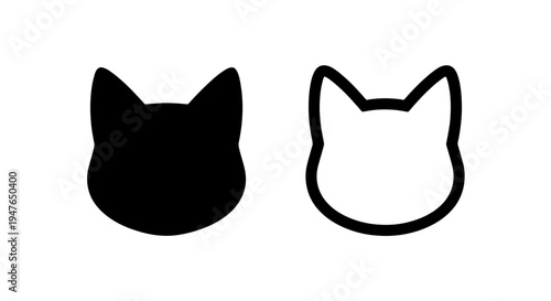 Minimalist cat head animal icons in solid and thin line vector styles