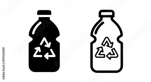Recycling plastic bottle icons for eco-friendly packaging and liquid container concepts