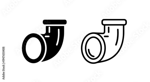 Industrial pipe elbow fitting icons in flat and line art styles