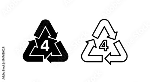 Plastic recycling symbol number 4 ldpe icons for environmental packaging