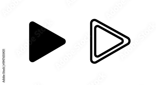 Play button icons with triangle shape in solid and outline styles