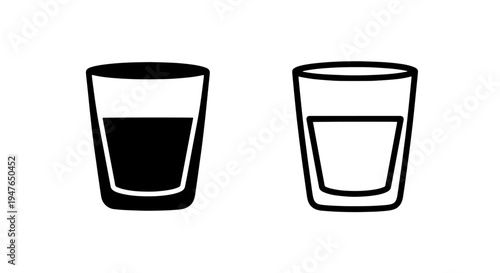 Glass of water icon with liquid level in solid and line styles